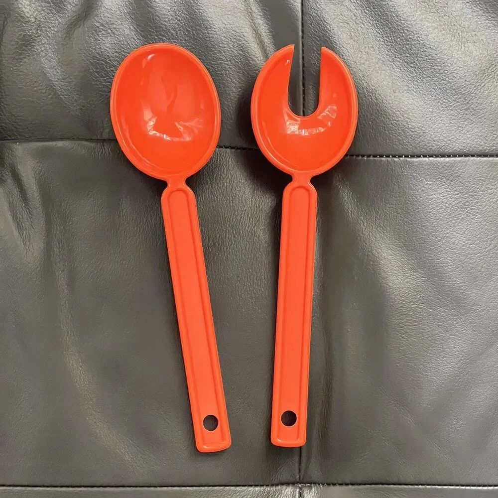VINTAGE 1970s MCM Salad Serving Utensils Orange Melamine Spoon Slotted Fork